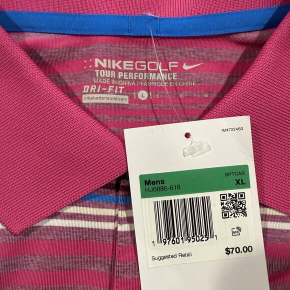Nike Golf Polo Shirt Mens Large Tour Performance Dri-Fit NWT HJ6886-618 Striped - Picture 2 of 8